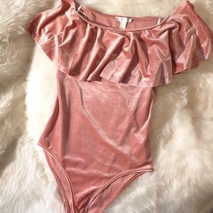 Pink velvet bodysuit